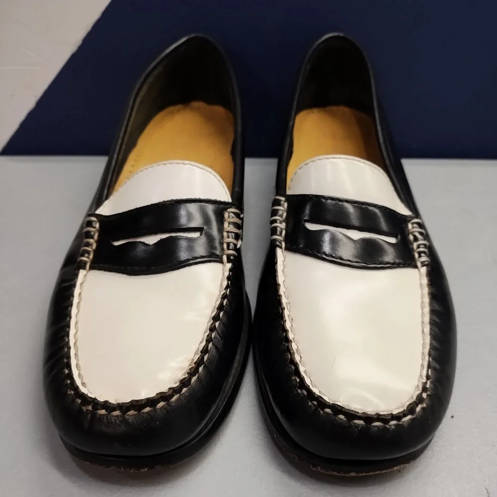 G.H. Bass Weejuns Ziggy Penny Loafers Womens Size 8M Black White Leather Slip On